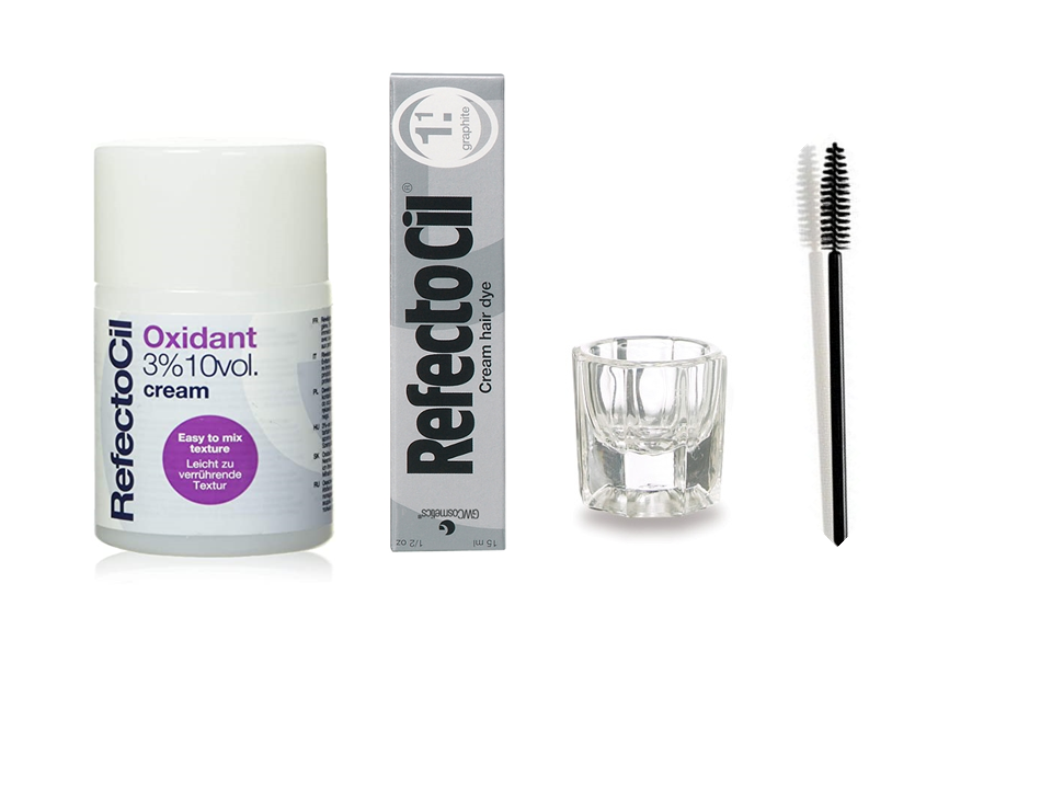 REFECTOCIL CREAM SET- Graphite Lash / Brow Hair Dye + Cream Oxidant 3% 3.38 oz + Mixing Brush + Mixing Dish