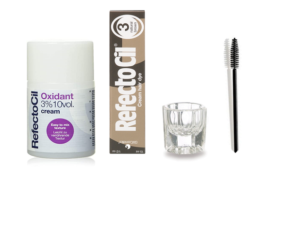 REFECTOCIL CREAM SET- Natural Brown Lash / Brow Hair Dye + Cream Oxidant 3% 3.38 oz + Mixing Brush + Mixing Dish