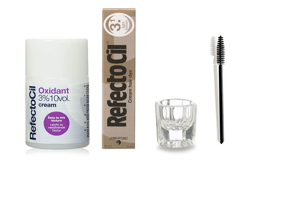 REFECTOCIL CREAM SET- Light Brown Lash / Brow Hair Dye + Cream Oxidant 3% 3.38 oz + Mixing Brush + Mixing Dish