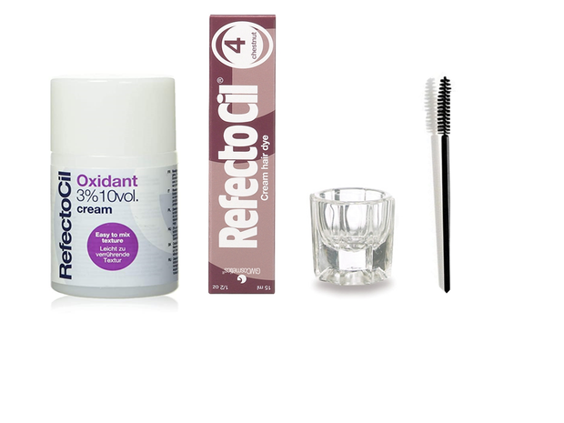 REFECTOCIL CREAM SET- Chestnut Lash / Brow Cream Hair Dye + Cream Oxidant 3% 3.38 oz + Mixing Brush + Mixing Dish