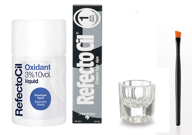 REFECTOCIL COLOR KIT- Pure Black Cream Hair Dye + Liquid Oxidant 3% 3.38 oz + Mixing Brush + Mixing Dish