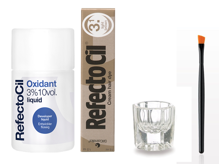 REFECTOCIL COLOR KIT- Light Brown Cream Hair Dye + Liquid Oxidant 3% 3.38 oz + Mixing Brush + Mixing Dish