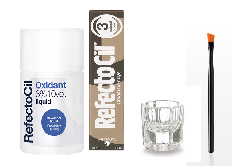 REFECTOCIL COLOR KIT- Natural Brown Cream Hair Dye + Liquid Oxidant 3% 3.38 oz + Mixing Brush + Mixing Dish